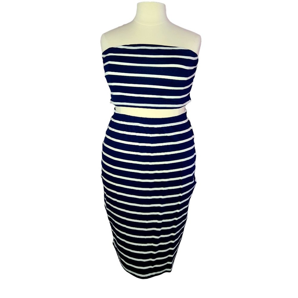 COPY - Shein Plus Striped Bandeau Top and Split Hem Skirt Set